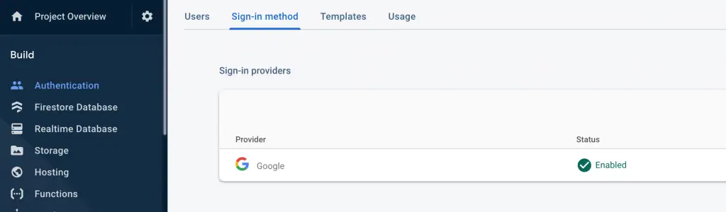 Check Google Sign in method in enabled in firebase authentication