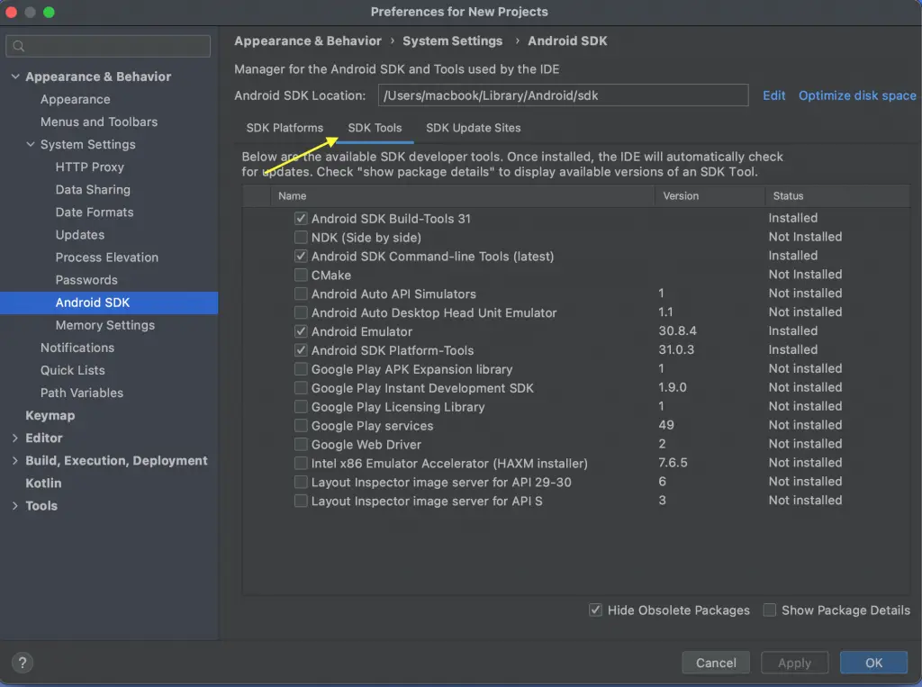 Go To SDK Tools in Android Studio